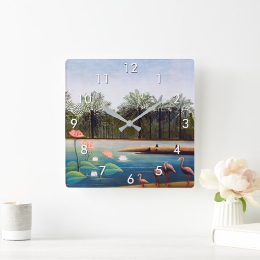 Henri Rousseau - Die Flamingos Quadratische Wanduhr (Zuhause)