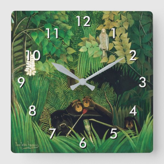 Henri Rousseau - Die Merry Jesters Quadratische Wanduhr (Vorderseite)