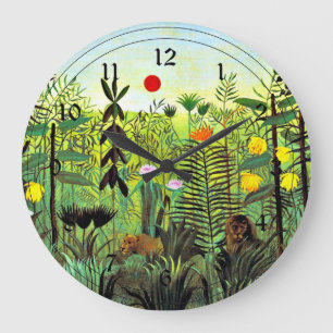 Henri Rousseau - Exotische Landschaft mit Löwe Große Wanduhr