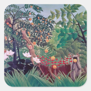 Henri Rousseau - Exotische Landschaft Quadratischer Aufkleber