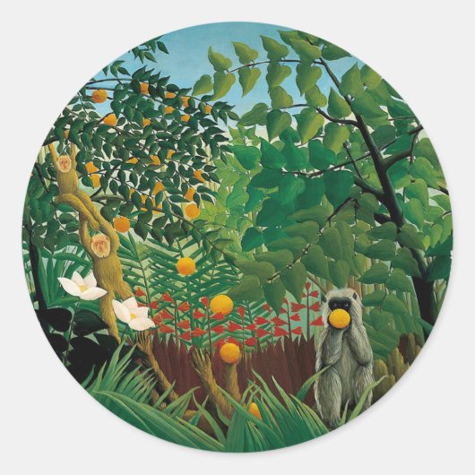 Henri Rousseau Exotische Landschaftsschutzaufklebe Runder Aufkleber (Vorderseite)