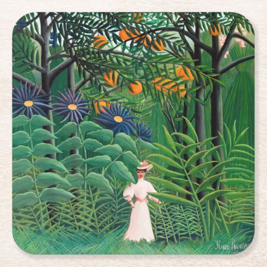 Henri Rousseau - Frauen wandern in einem exotische Rechteckiger Pappuntersetzer (Vorderseite)