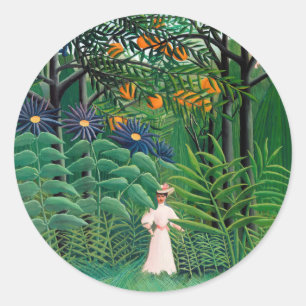 Henri Rousseau - Frauen wandern in einem exotische Runder Aufkleber