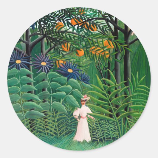 Henri Rousseau - Frauen wandern in einem exotische Runder Aufkleber (Vorderseite)