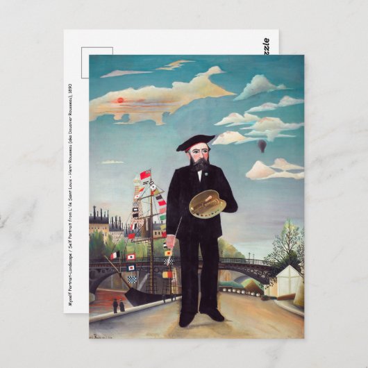 Henri Rousseau - Ich selbst Portrait Landschaft Postkarte (Vorne/Hinten)