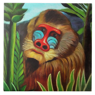 Henri Rousseau Mandrill im Dschungel Vintage Kunst Fliese