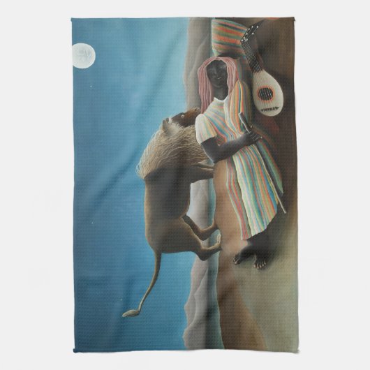 Henri Rousseau Schlafen Sinti und Roma Löwenmalere Geschirrtuch (Vertikal)