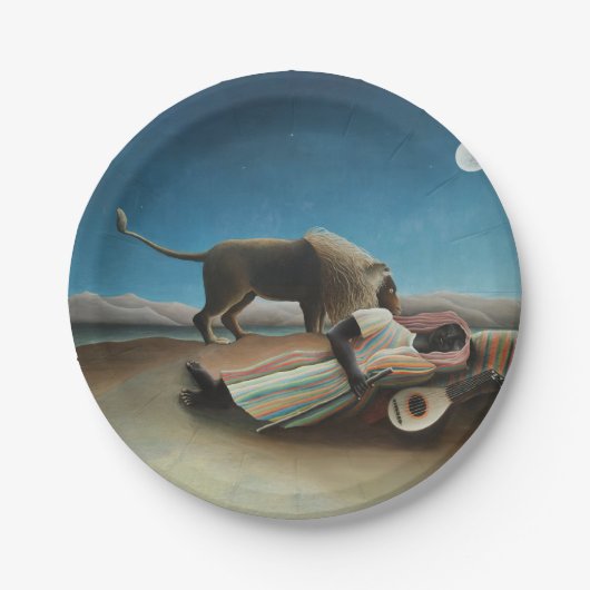 Henri Rousseau Schlafen Sinti und Roma Löwenmalere Pappteller (Vorderseite)