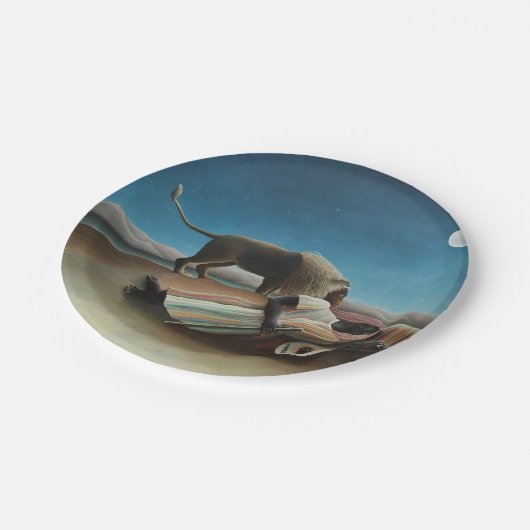 Henri Rousseau Schlafen Sinti und Roma Löwenmalere Pappteller (Schrägansicht)