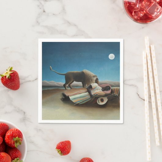 Henri Rousseau Schlafen Sinti und Roma Löwenmalere Serviette (Beispiel)