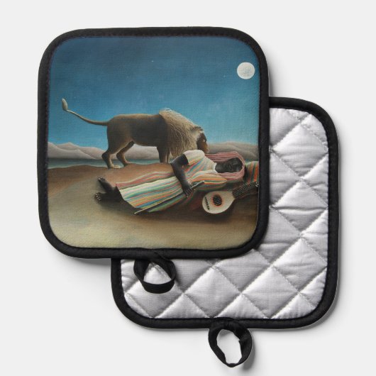 Henri Rousseau Schlafen Sinti und Roma Löwenmalere Topflappen (Vorderseite/Rückseite)