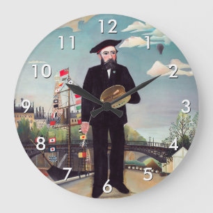Henri Rousseau - Selbstporträt-Landschaft Große Wanduhr