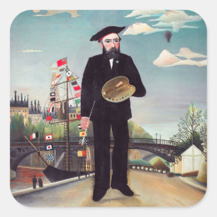Henri Rousseau - Selbstporträt-Landschaft Quadratischer Aufkleber