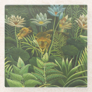 Henri Rousseau Tropischer Dschungel Löwe Vintage D Glasuntersetzer