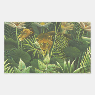 Henri Rousseau Tropischer Dschungel Löwe Vintage D Rechteckiger Aufkleber