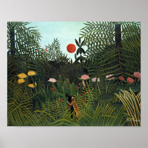 Henri Rousseaus Urwald mit Sonnenuntergang Poster