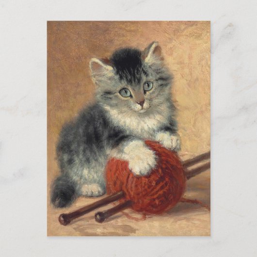 Henriëtte Ronner-Knip Ein Kätzchen mit einer Wollk Postkarte (Vorderseite)