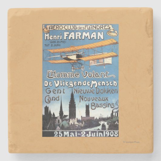 Henry Farman fliegt das Fliegen-Mannpromo-Plakat Steinuntersetzer (Vorderseite)