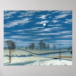 Henry Farrer Winter Szene in Mondlicht Poster