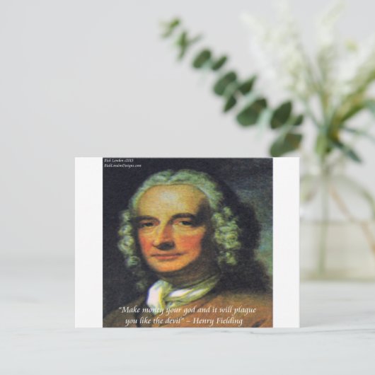 Henry Fielding "Wenn Geld dein Gott ist" Zitat Postkarte (Stehend Vorderseite)
