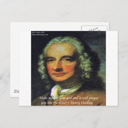 Henry Fielding "Wenn Geld dein Gott ist" Zitat Postkarte (Vorne/Hinten)