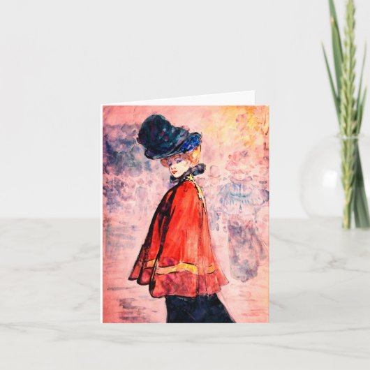 Henry Somm - Elegant in Red Cape Karte (Vorderseite)