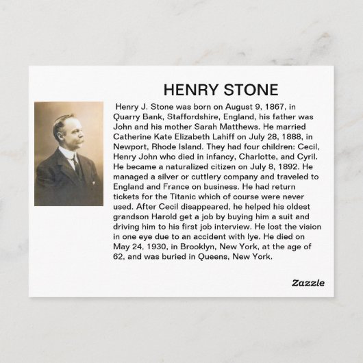 Henry Stone Postkarte (Rückseite)