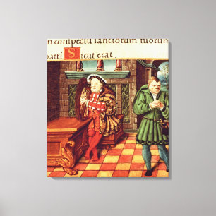 Henry VIII eine Harfe mit seinem Dummkopf spielend Leinwanddruck