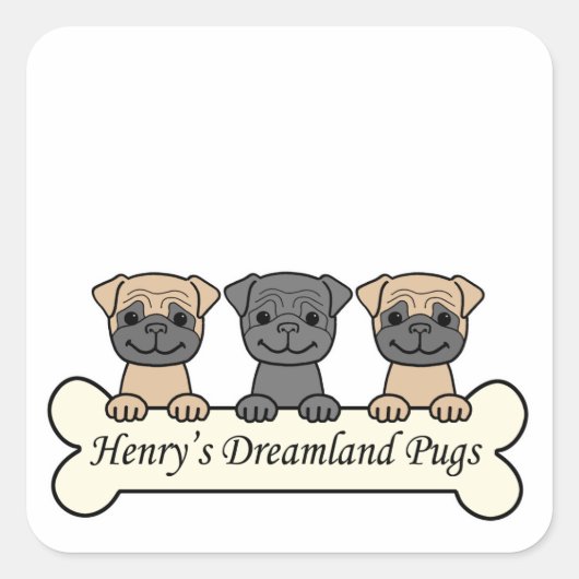 Henry's Dreamland-Mops Quadratischer Aufkleber (Vorderseite)
