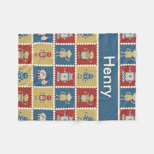 Henrys personalisierte Roboter-Decke Fleecedecke (Vorderseite (Horizontal))