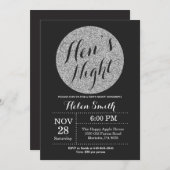 Hens Night Black and Silver Glitzer Einladung (Vorne/Hinten)