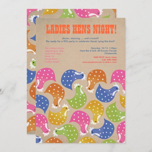 Hens Night Junggeselinnen-Abschied Hochzeit Einlad Einladung (Vorne/Hinten)