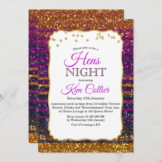 Hens Night Party Glitzer Lights Einladung (Vorne/Hinten)