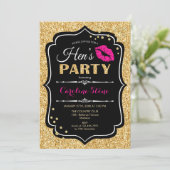 Hens Party - Black Pink Gold Einladung (Stehend Vorderseite)