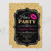 Hens Party - Black Pink Gold Einladung (Vorne/Hinten)