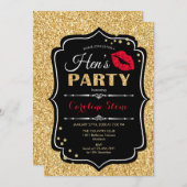 Hens Party - Black Red Gold Einladung (Vorne/Hinten)