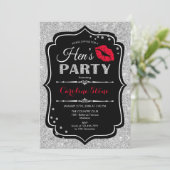 Hens Party - Black Red Silver Einladung (Stehend Vorderseite)