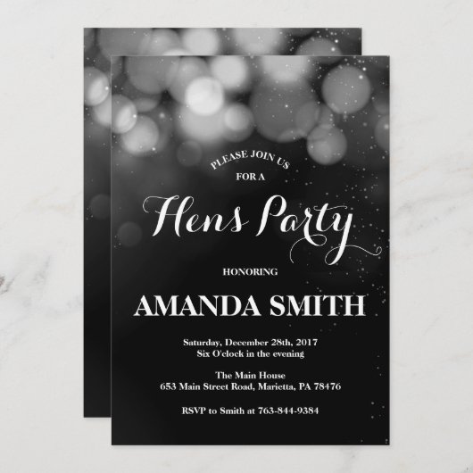 Hens Party Einladung Card Silver Glitzer (Vorne/Hinten)