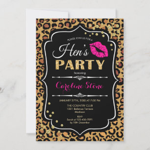 Hens Party - Leopard Print Black Pink Gold Einladung
