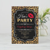 Hens Party - Leopard Print Black Red Gold Einladung (Stehend Vorderseite)