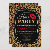 Hens Party - Leopard Print Black Red Gold Einladung (Vorne/Hinten)
