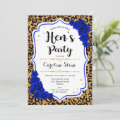 Hens Party - Royal Blue Gold Leopard Print Einladung (Stehend Vorderseite)