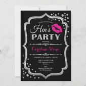 Hens Party - Schwarz-Rosa-Silber Einladung (Vorderseite)
