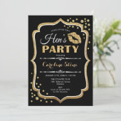 Hens Party - Schwarzes Gold Einladung (Stehend Vorderseite)