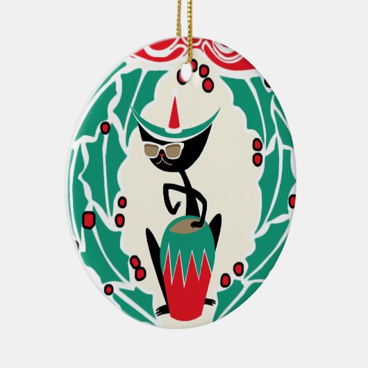 Hep Cat Retro Weihnachten Personalisiert Keramik Ornament (Rechts)