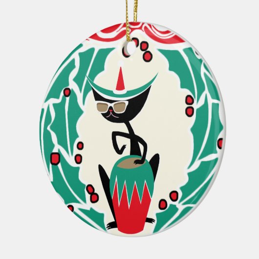 Hep Cat Retro Weihnachten Personalisiert Keramik Ornament (Links)