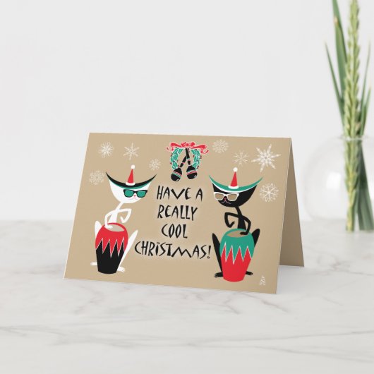 Hep Cats Retro Christmas - Personalisiert Feiertagskarte (Vorderseite)