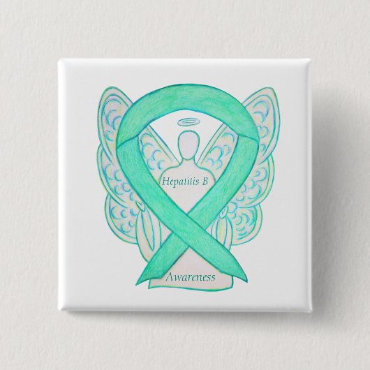 Hepatitis B (HBV) Jade Awareness Ribbon Angel Butt Button (Vorderseite)