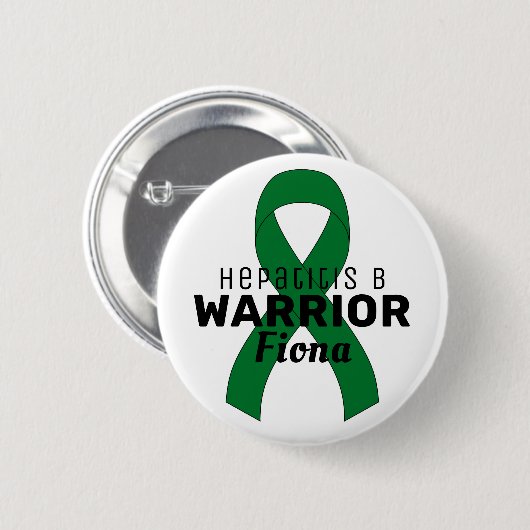 Hepatitis B Warrior Ribbon White Button (Vorne & Hinten)