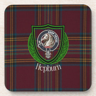Hepburn-Schottischer-Clan-Tartan & Wappen Getränkeuntersetzer